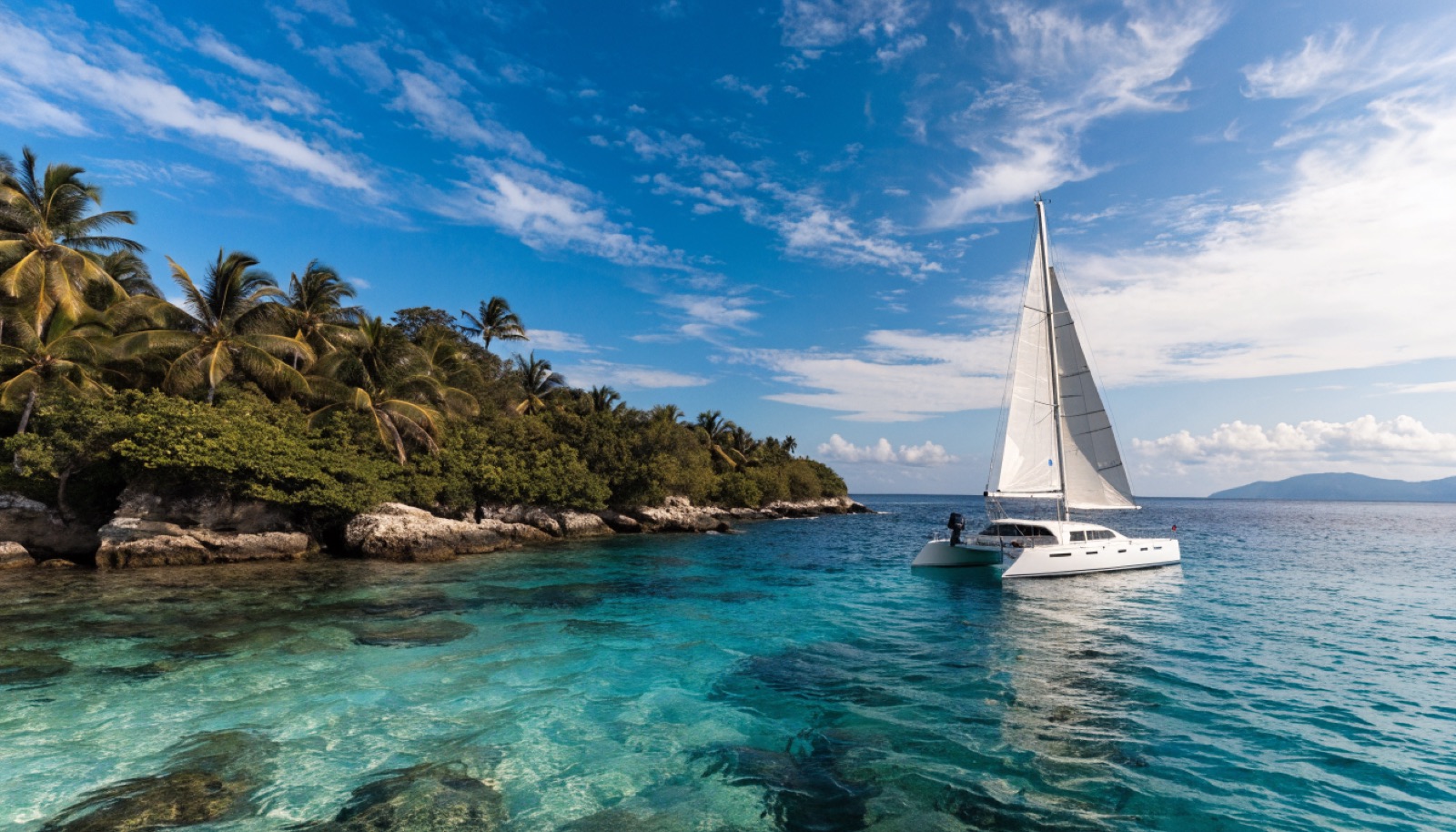Catamaran on Caribbean water