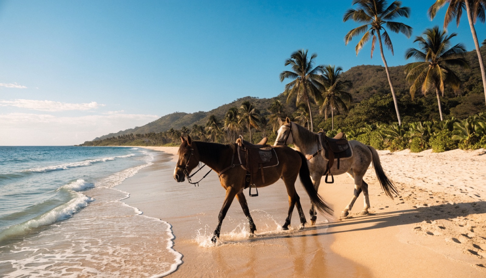 Horses on a tropical beach